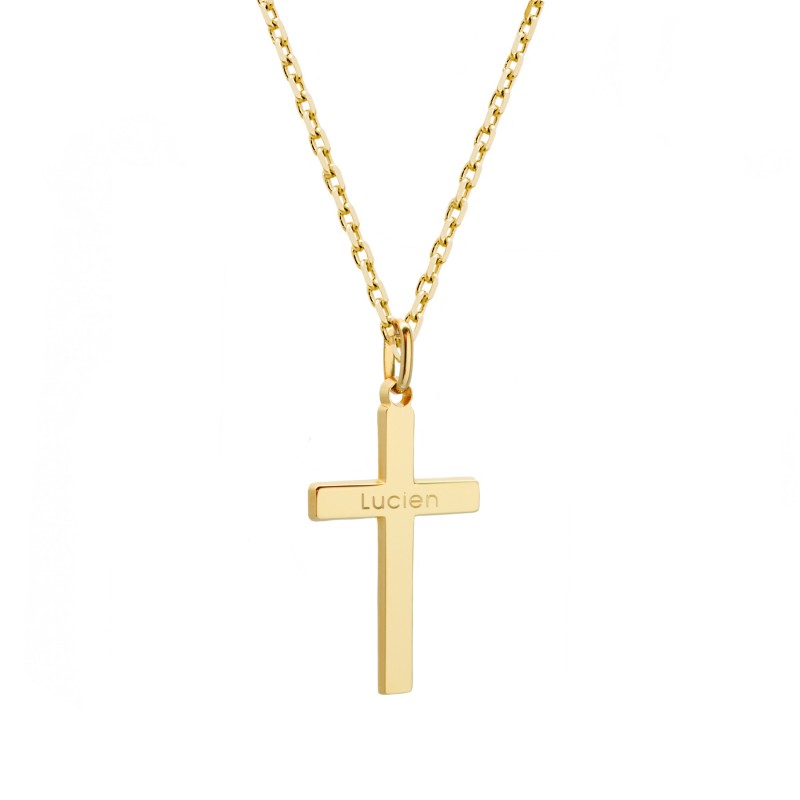 Collier croix gravée plaqué or