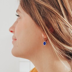 Boucles d'oreilles créoles personnalisées lapis lazuli plaqué or