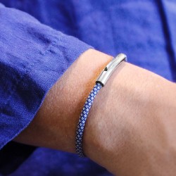 Bracelet cordon personnalisé homme bleu et gris à graver