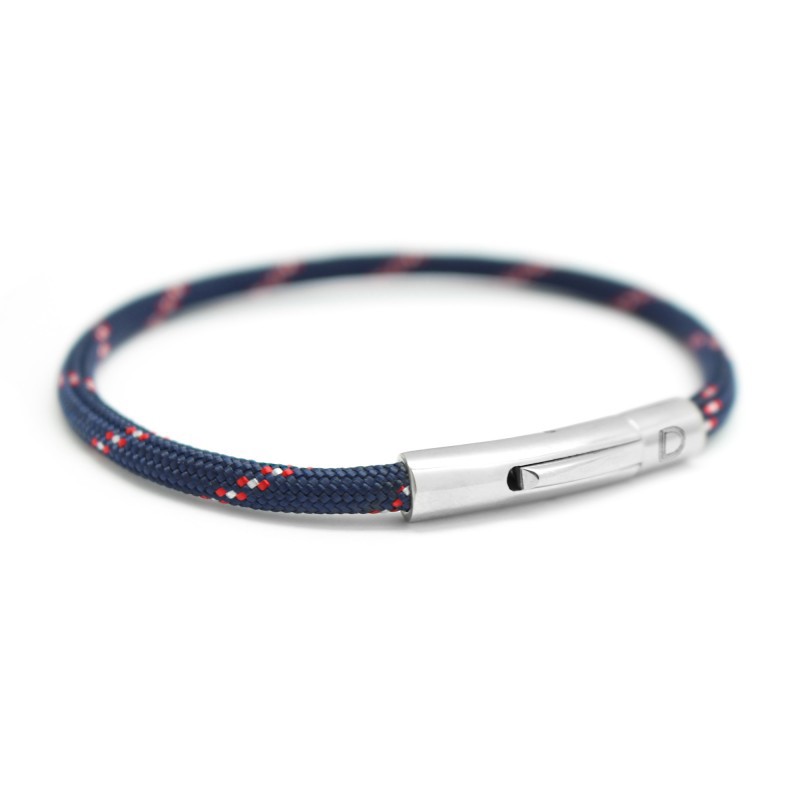 Bracelet cordon personnalisé bleu marine et rouge