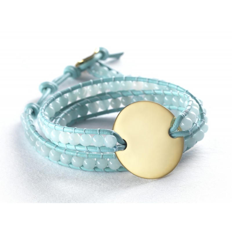 Bracelet médaille perles personnalisé bleu Bracelet médaille perles personnalisé bleu