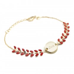 Bracelet chaine épis émaillés rouges - Plaqué or