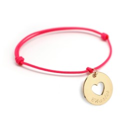 Bracelet cordon personnalisé médaille coeur plaqué or