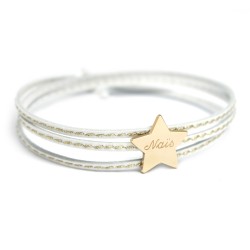 Bracelet personnalisé cuir étoile plaqué or
