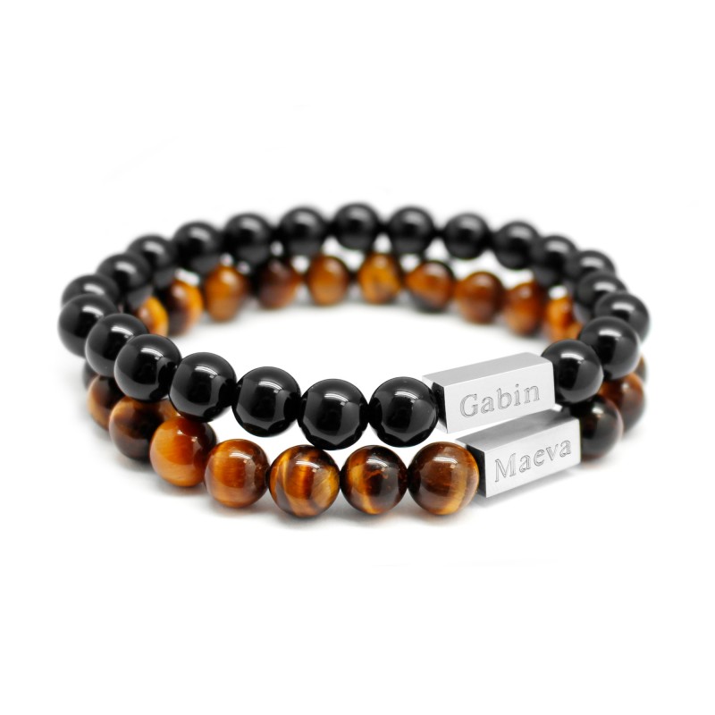 Bracelet Perles œil De Tigre Et Hématite Facettée 4 Mm - Fait Main, Sur Mesure, Neuf