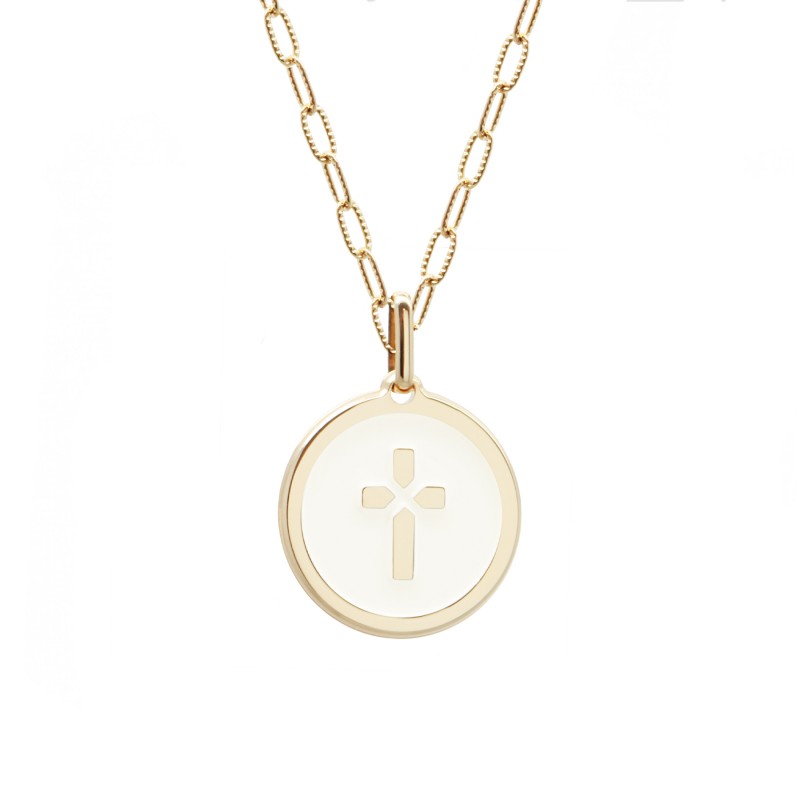 Collier Personnalisé médaille croix ivoire