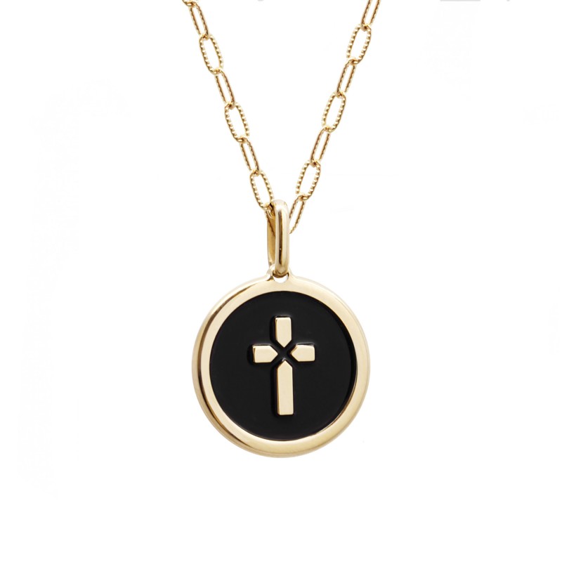 Collier Personnalisé médaille croix noire Collier Personnalisé médaille croix noire