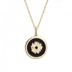 Collier personnalisé médaille fleur noire - chaine simple - Plaqué or