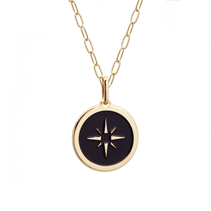 collier personnalisé plaqué or médaille noire