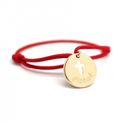 Bracelet cordon - médaille croix - ivoire - Plaqué or