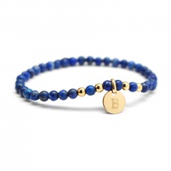 Bracelet perles lapis lazuli gravé plaqué or