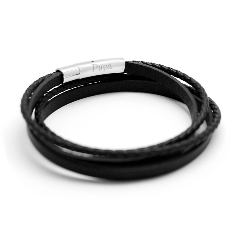XUANPAI Bracelet Homme Personnalisable - Cuir Tressé Avec Gravure - Cadeau Pour Papa, Fête Des Pères