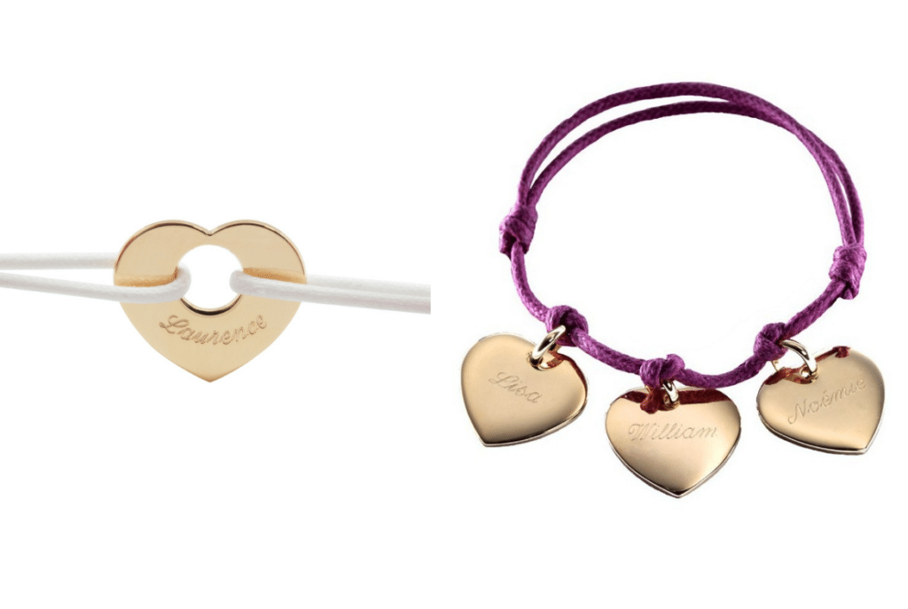 bracelet coeur en plaqué or à personnaliser avec une gravure