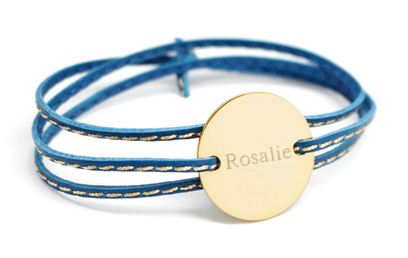 bracelet-cuir-femme-medaille-personnalisable-bleu