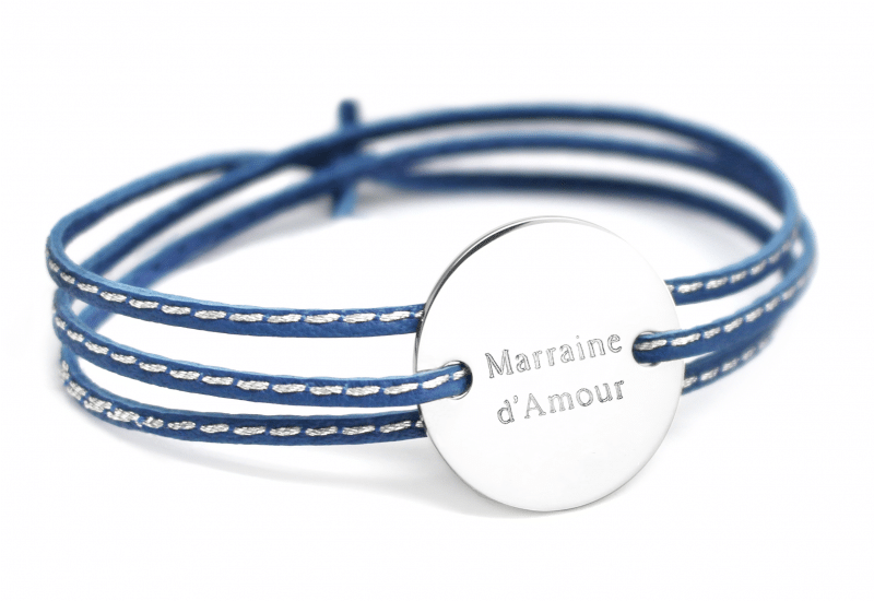 bracelet avec médaille gravé Marraine damour